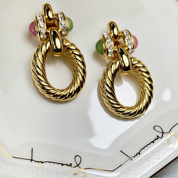 Givenchy Couture Gold & Pastel Door Knocker Clip-On Earrings - Picture 2 of 9
